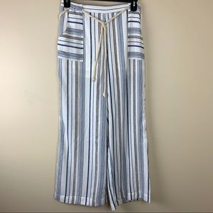 Papaya Blue Cream Tan Striped Palazzo Pants L 14